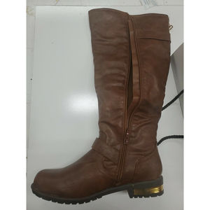 NATURE BREEZE womens knee high boots SZ 10 brown faux leather gold coast style